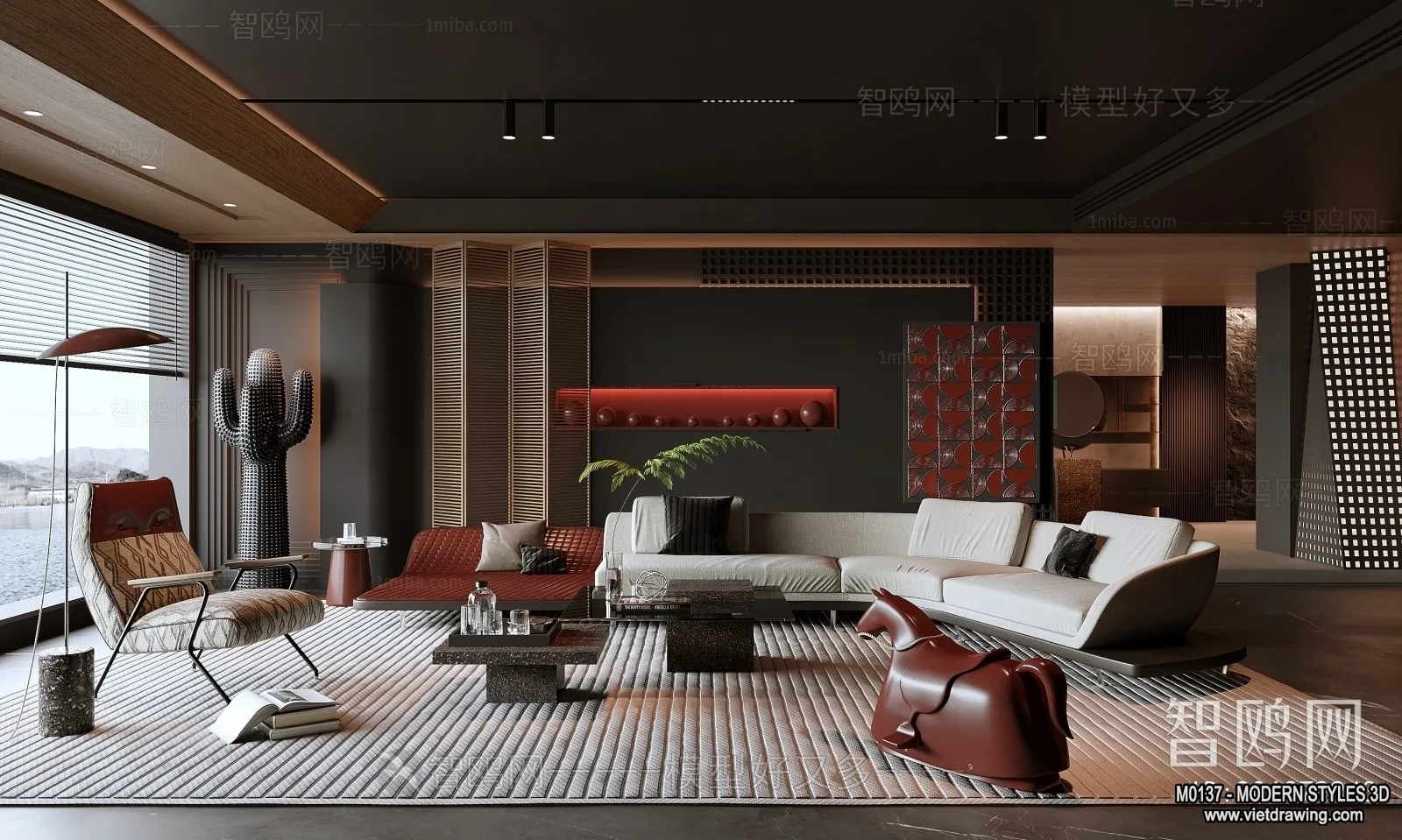 Living Room and Dining Room - 3D Interior Scene - 3D Models - 193