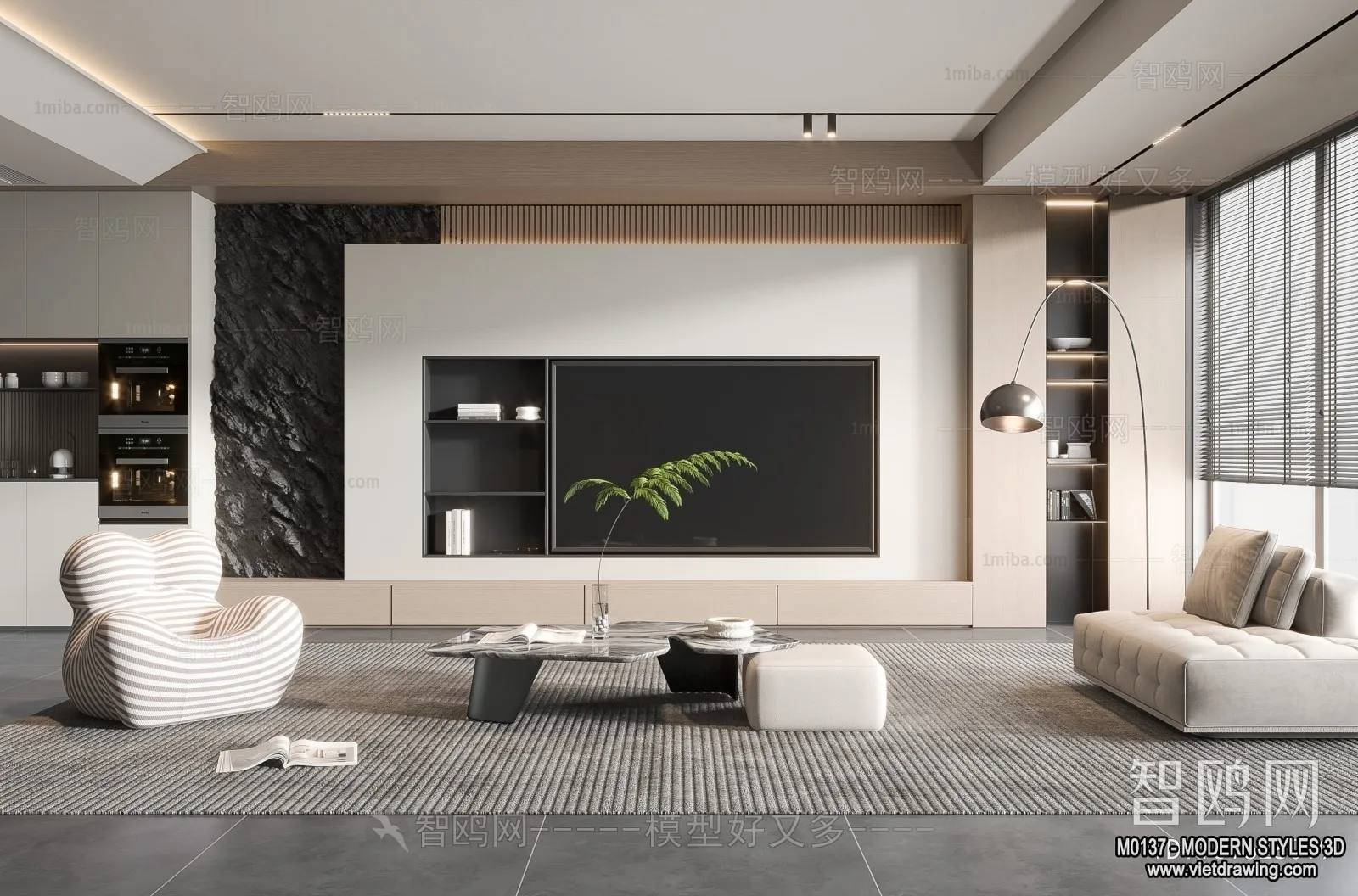 Living Room and Dining Room - 3D Interior Scene - 3D Models - 194