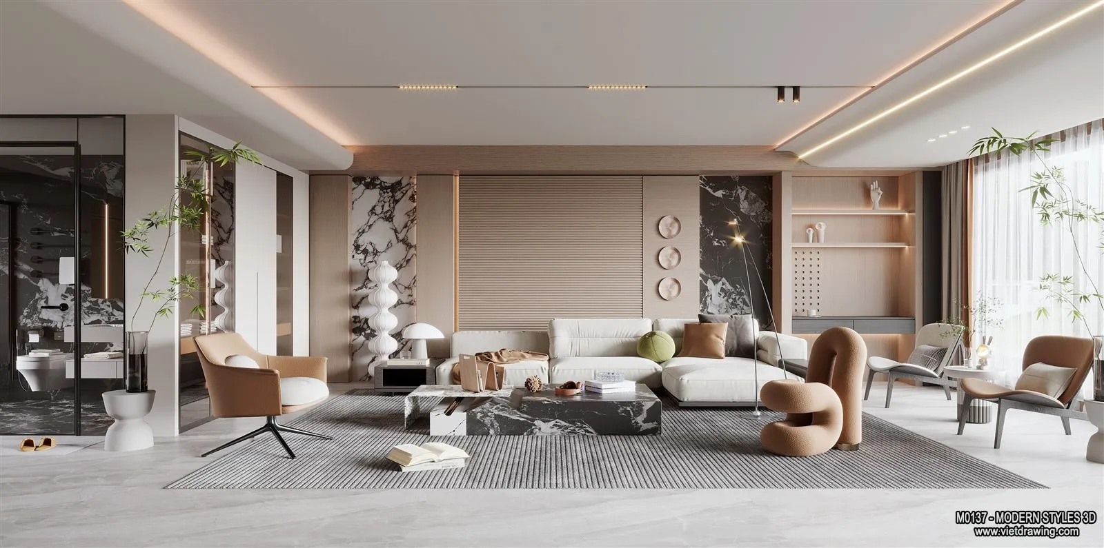 Living Room and Dining Room - 3D Interior Scene - 3D Models - 200