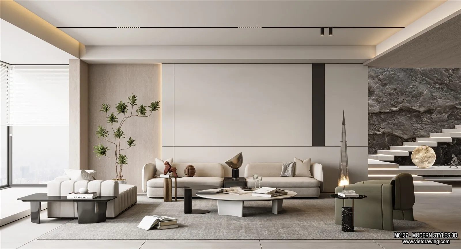 Living Room and Dining Room - 3D Interior Scene - 3D Models - 201