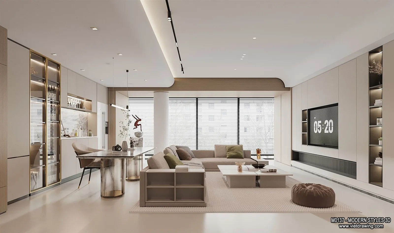 Living Room and Dining Room - 3D Interior Scene - 3D Models - 202