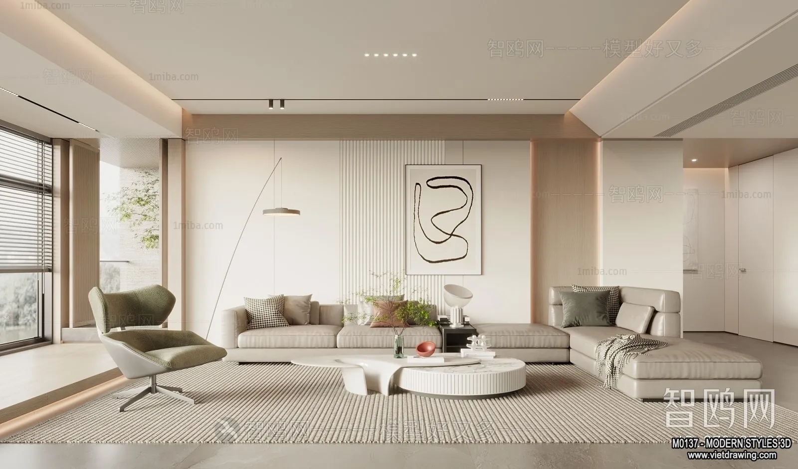 Living Room and Dining Room - 3D Interior Scene - 3D Models - 203