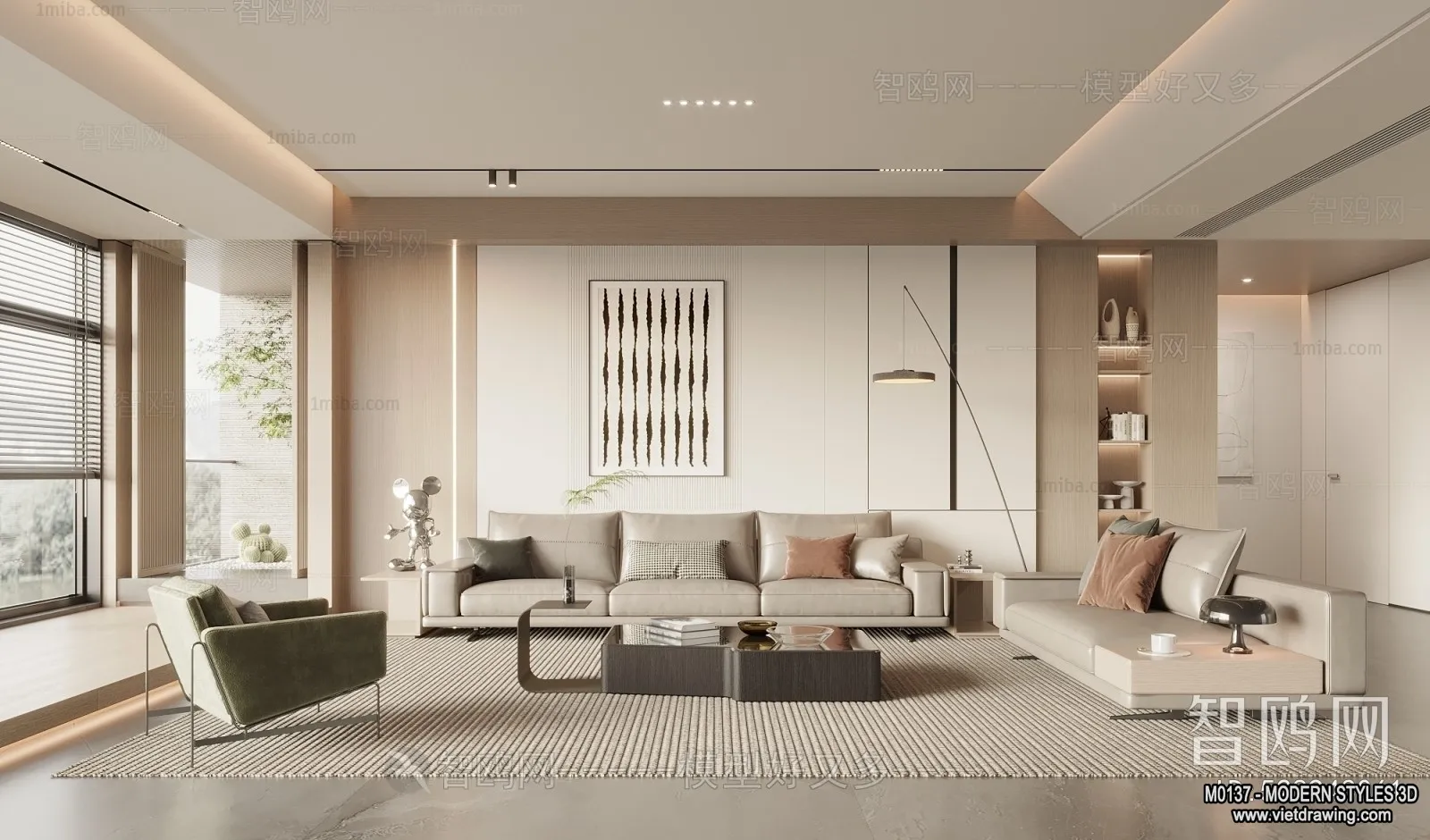 Living Room and Dining Room - 3D Interior Scene - 3D Models - 206