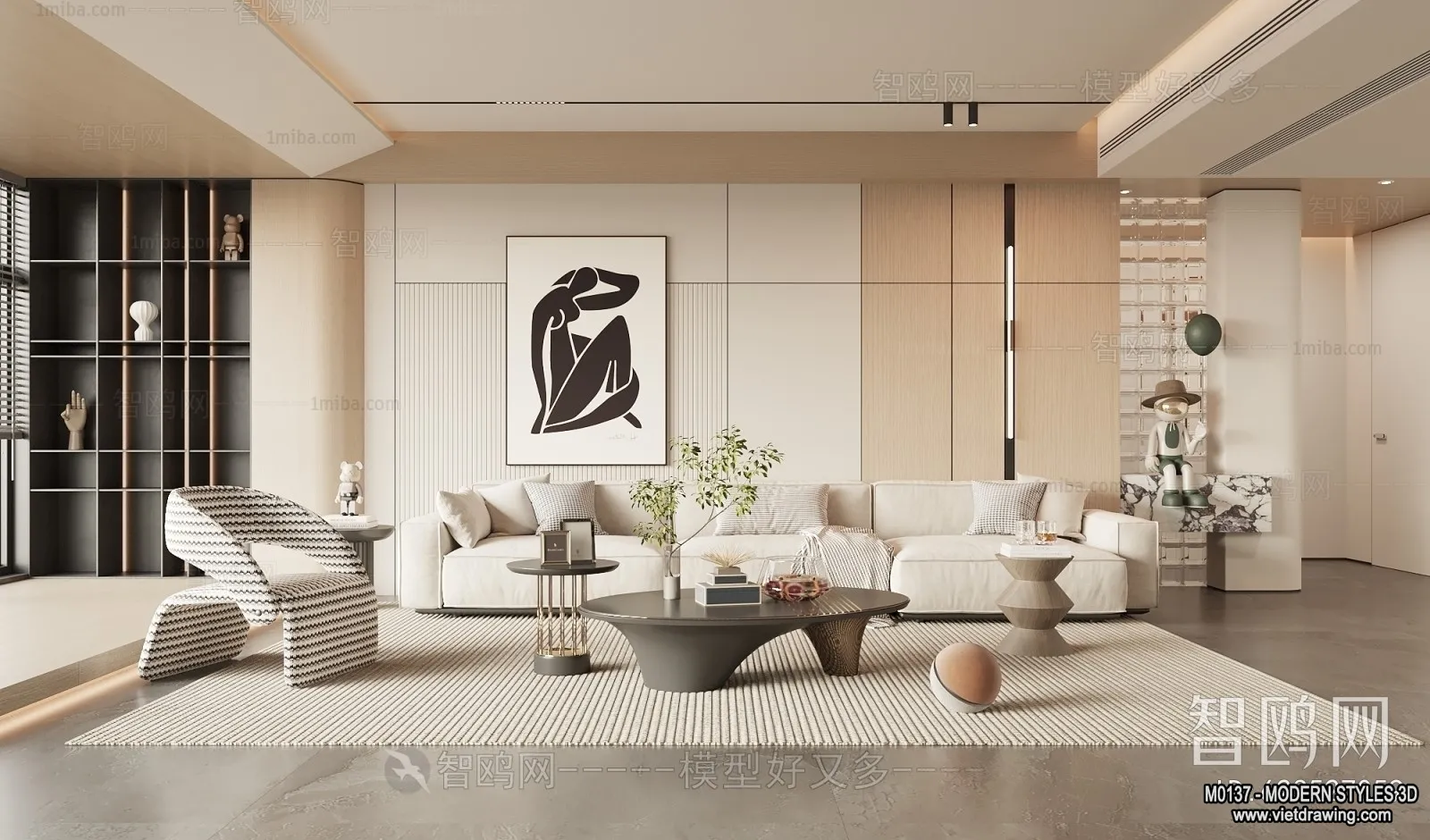 Living Room and Dining Room - 3D Interior Scene - 3D Models - 207