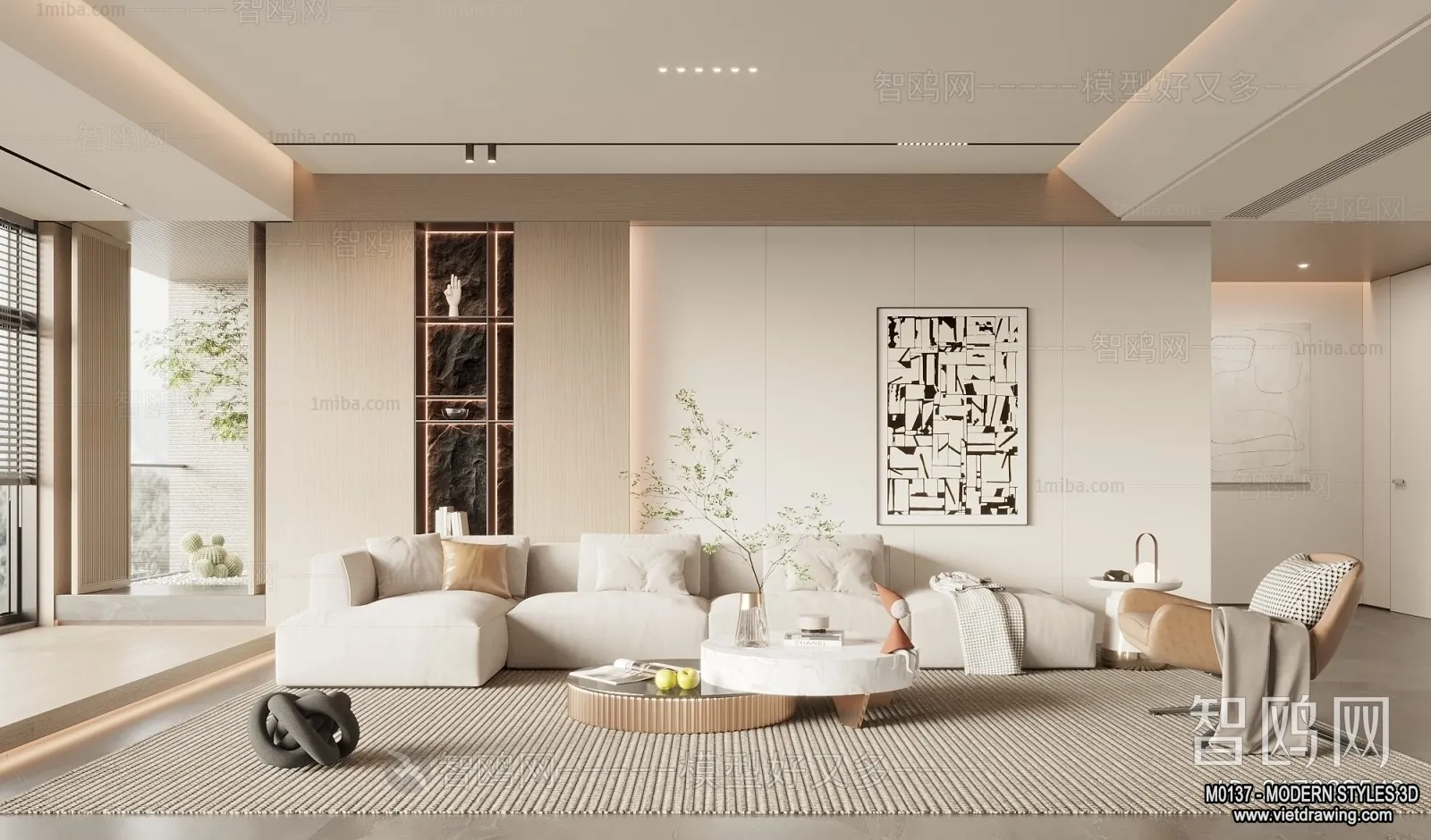 Living Room and Dining Room - 3D Interior Scene - 3D Models - 209