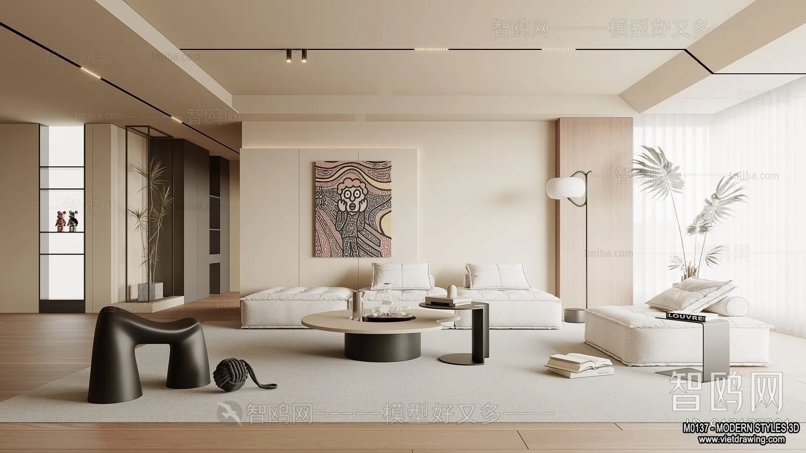 Living Room and Dining Room - 3D Interior Scene - 3D Models - 213