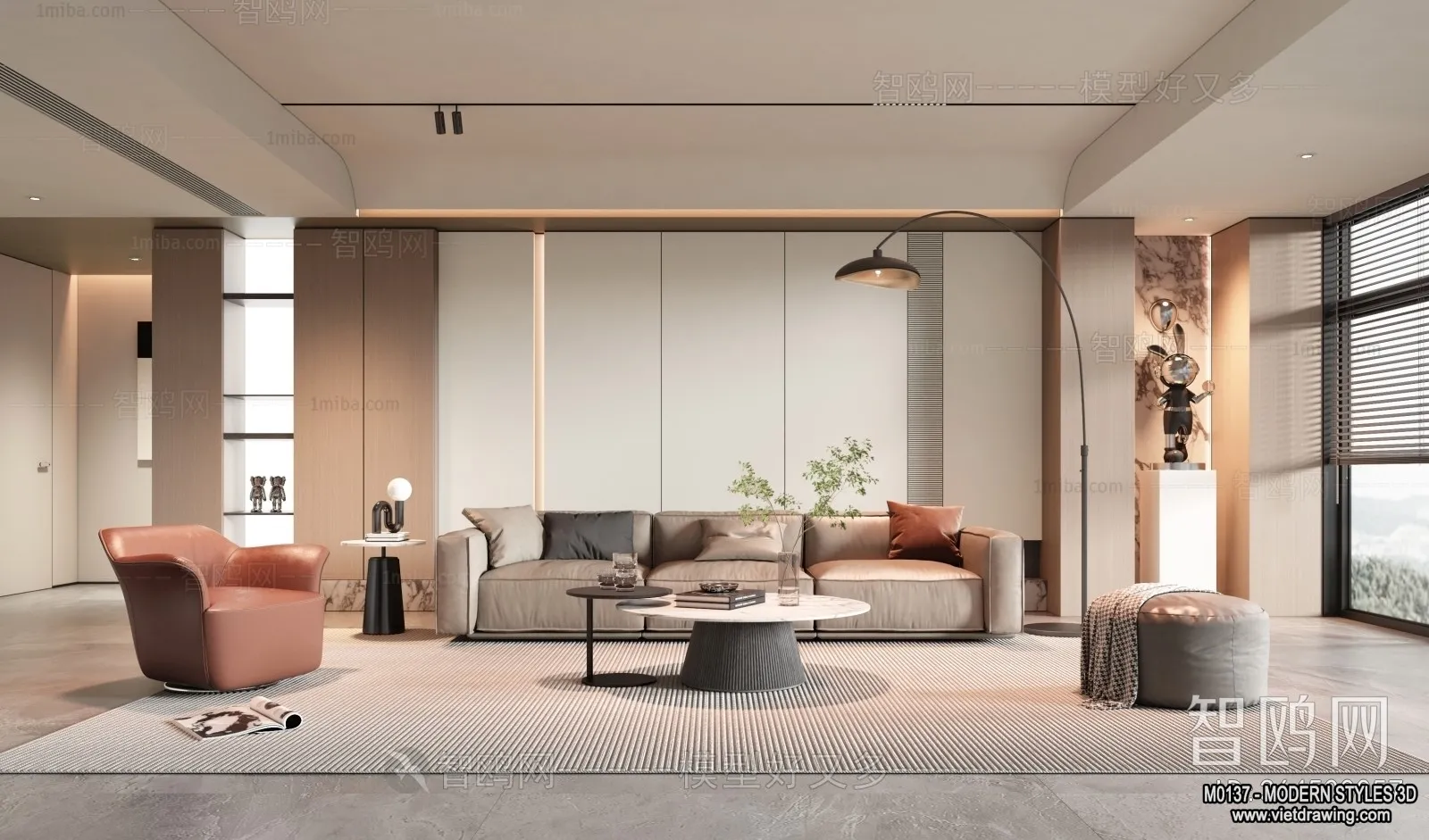 Living Room and Dining Room - 3D Interior Scene - 3D Models - 214