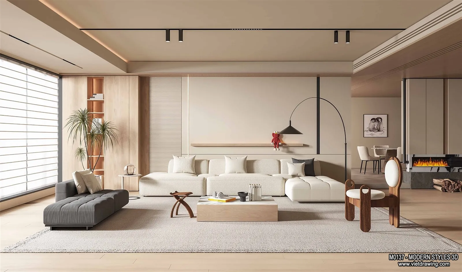 Living Room and Dining Room - 3D Interior Scene - 3D Models - 215