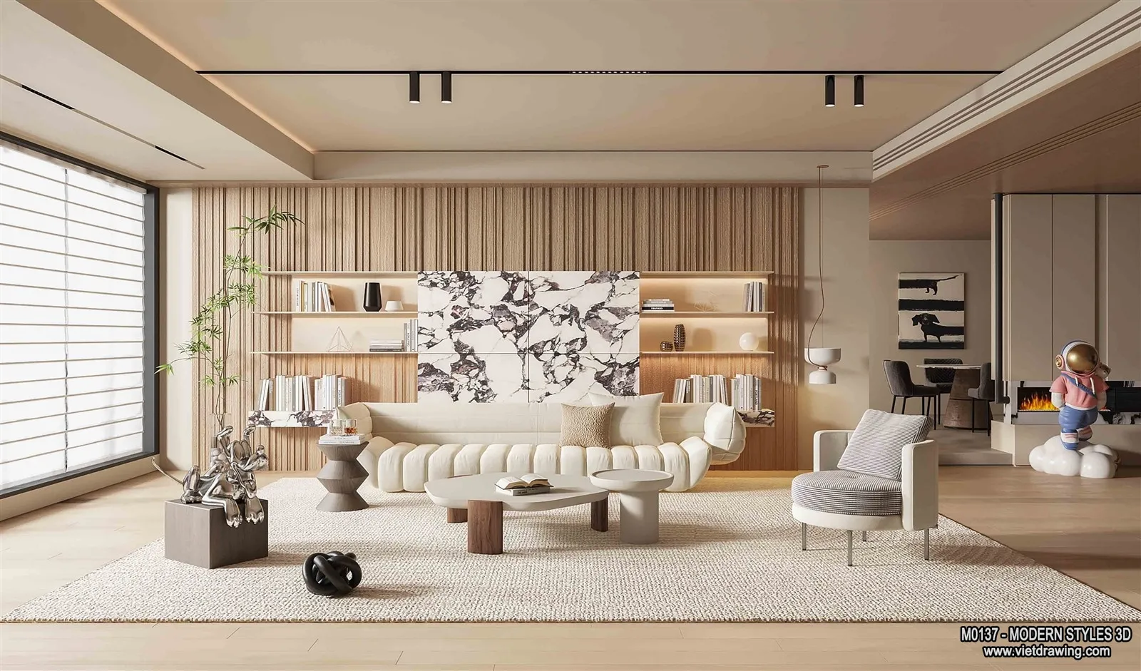 Living Room and Dining Room - 3D Interior Scene - 3D Models - 218