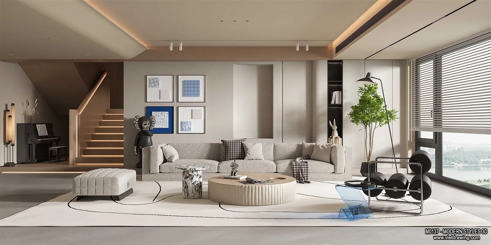 Living Room and Dining Room - 3D Interior Scene - 3D Models - 220