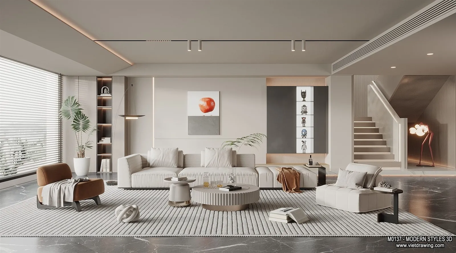 Living Room and Dining Room - 3D Interior Scene - 3D Models - 222