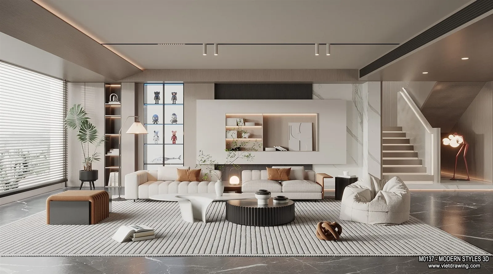 Living Room and Dining Room - 3D Interior Scene - 3D Models - 223