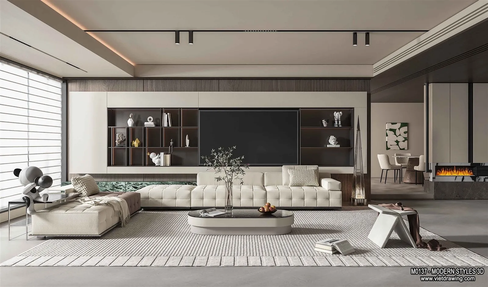 Living Room and Dining Room - 3D Interior Scene - 3D Models - 224