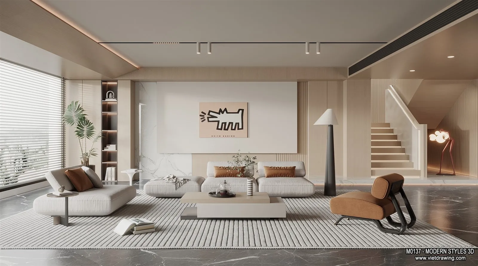 Living Room and Dining Room - 3D Interior Scene - 3D Models - 225