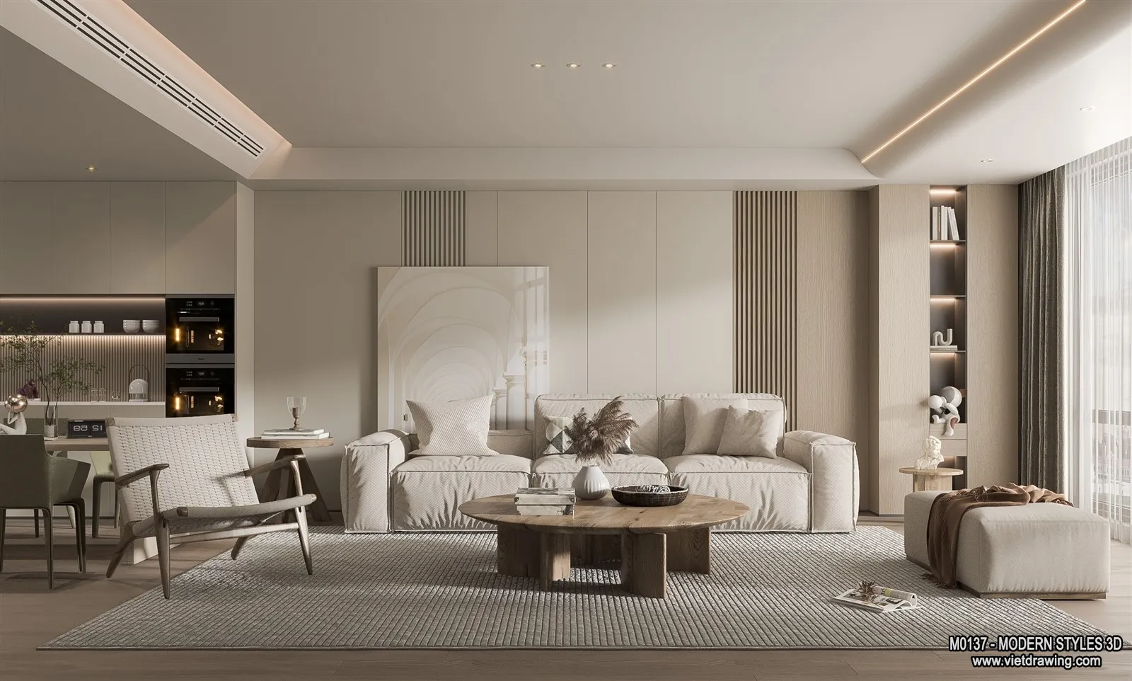 Living Room and Dining Room - 3D Interior Scene - 3D Models - 227