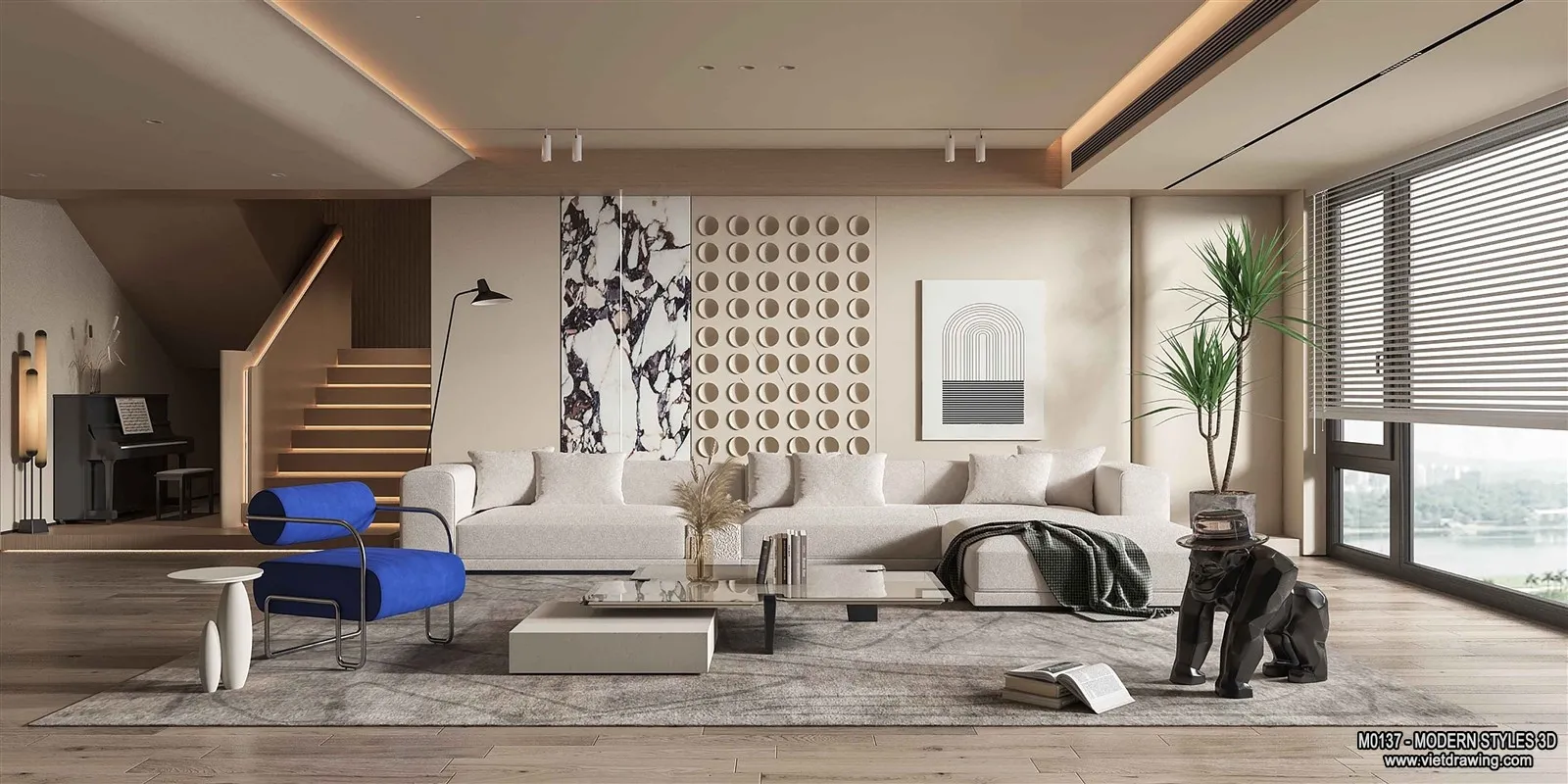 Living Room and Dining Room - 3D Interior Scene - 3D Models - 229