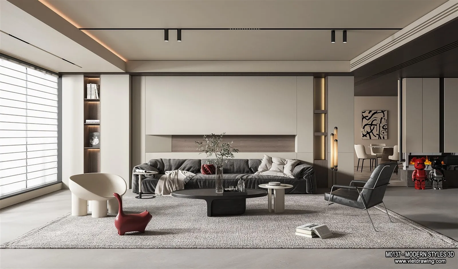 Living Room and Dining Room - 3D Interior Scene - 3D Models - 231