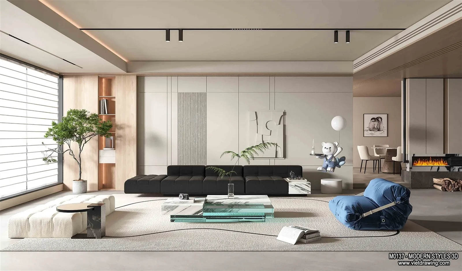 Living Room and Dining Room - 3D Interior Scene - 3D Models - 233