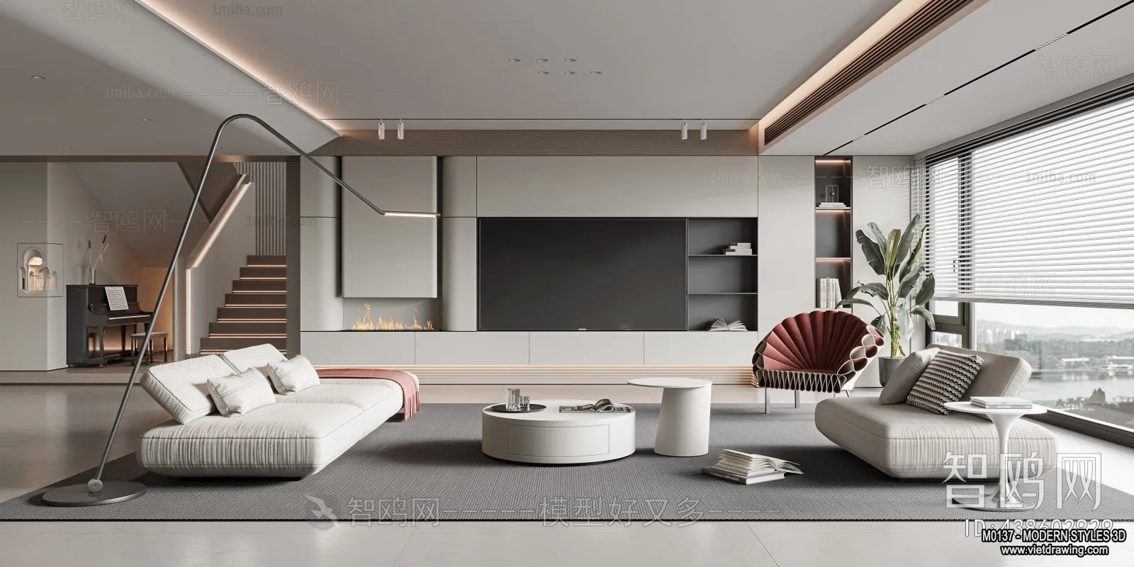 Living Room and Dining Room - 3D Interior Scene - 3D Models - 235