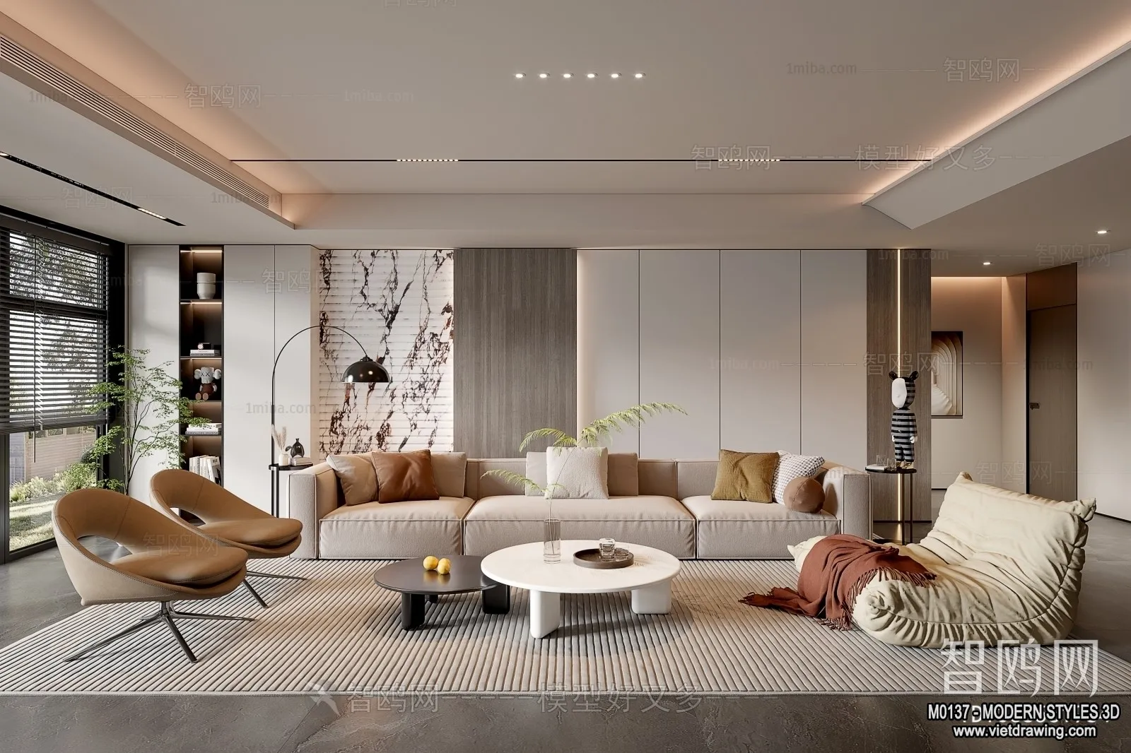 Living Room and Dining Room - 3D Interior Scene - 3D Models - 236