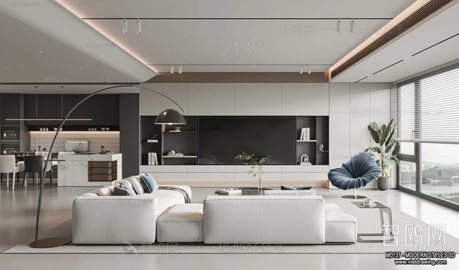 Living Room and Dining Room - 3D Interior Scene - 3D Models - 238