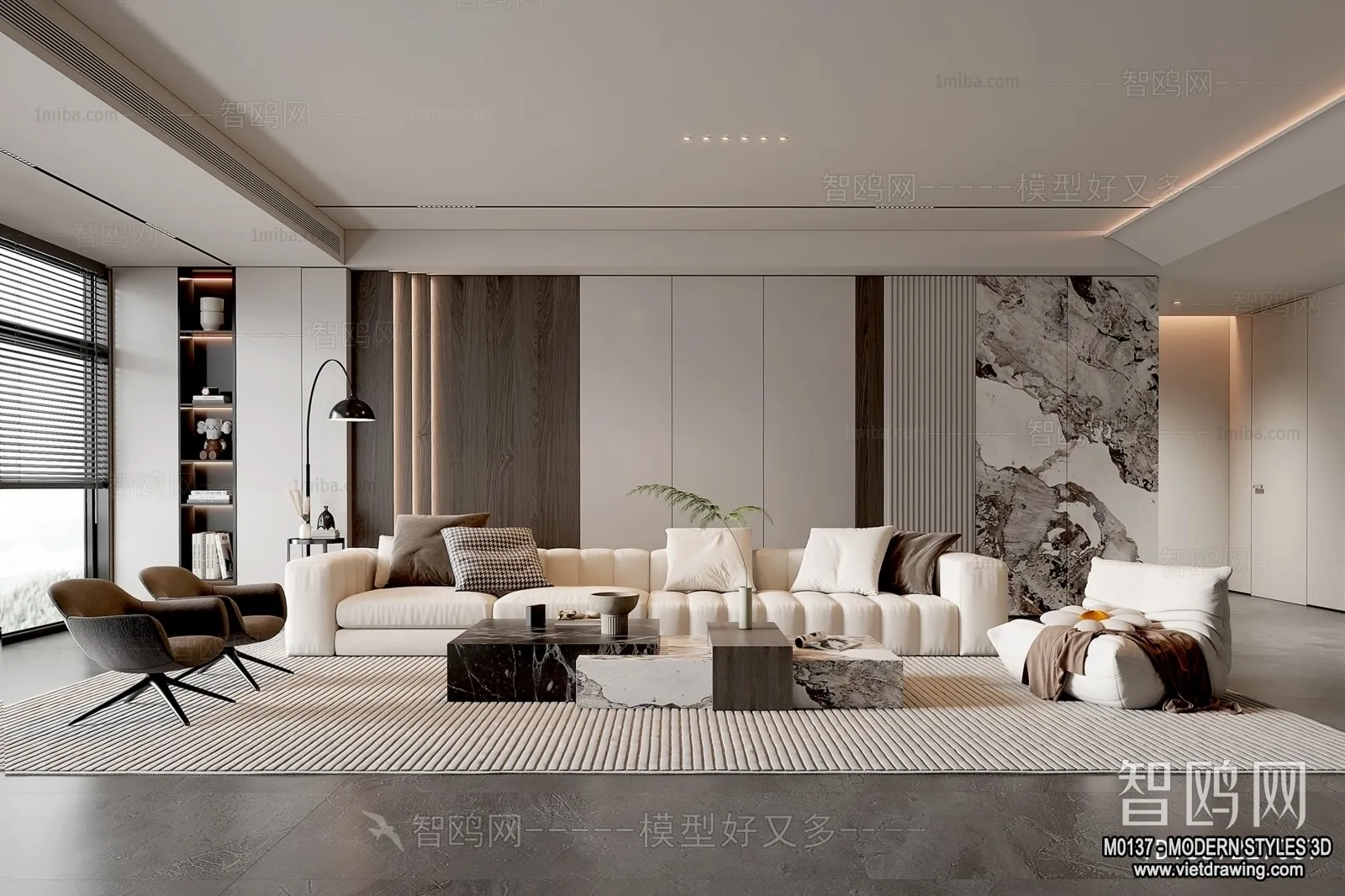 Living Room and Dining Room - 3D Interior Scene - 3D Models - 239