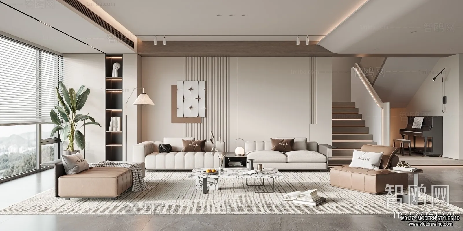 Living Room and Dining Room - 3D Interior Scene - 3D Models - 242