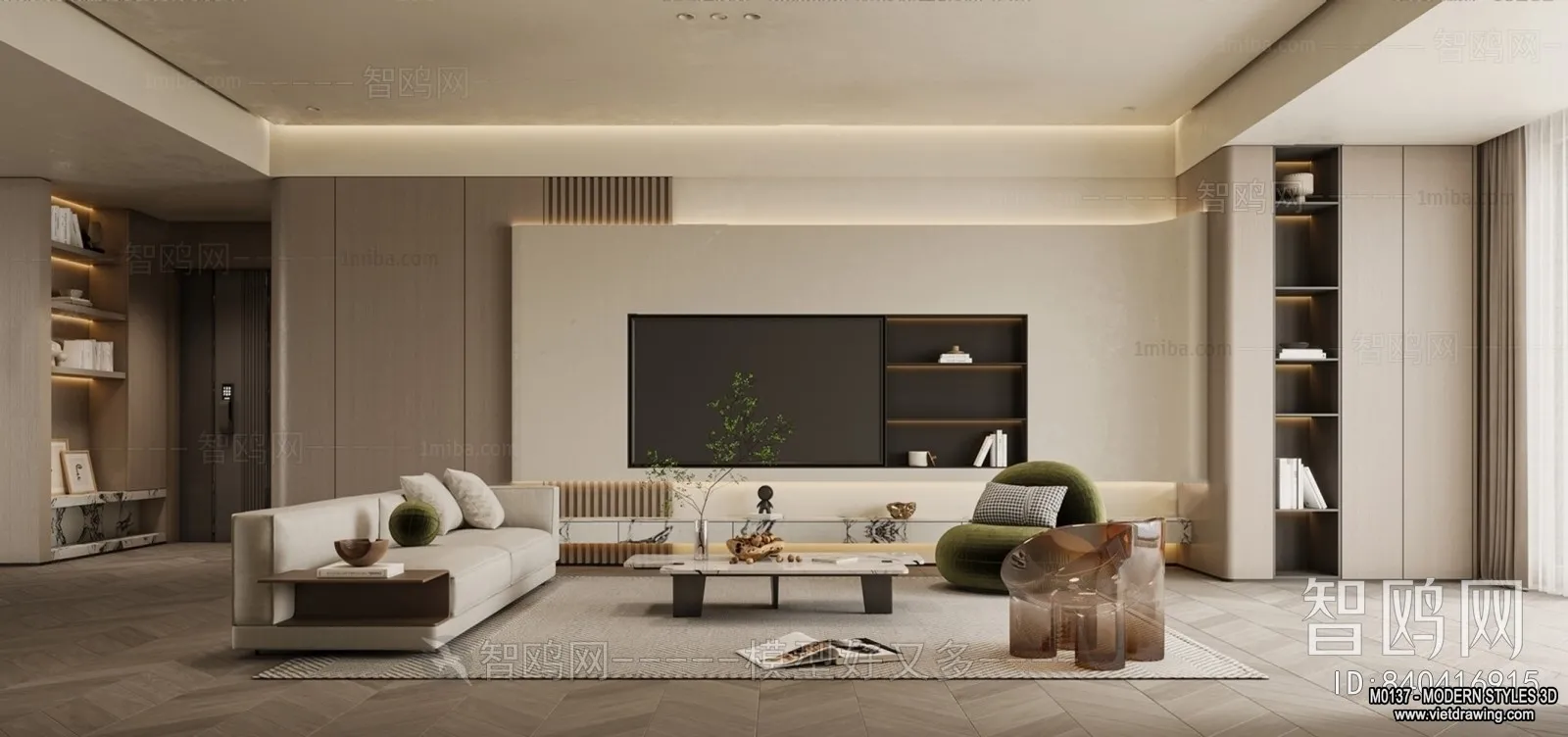 Living Room and Dining Room - 3D Interior Scene - 3D Models - 243