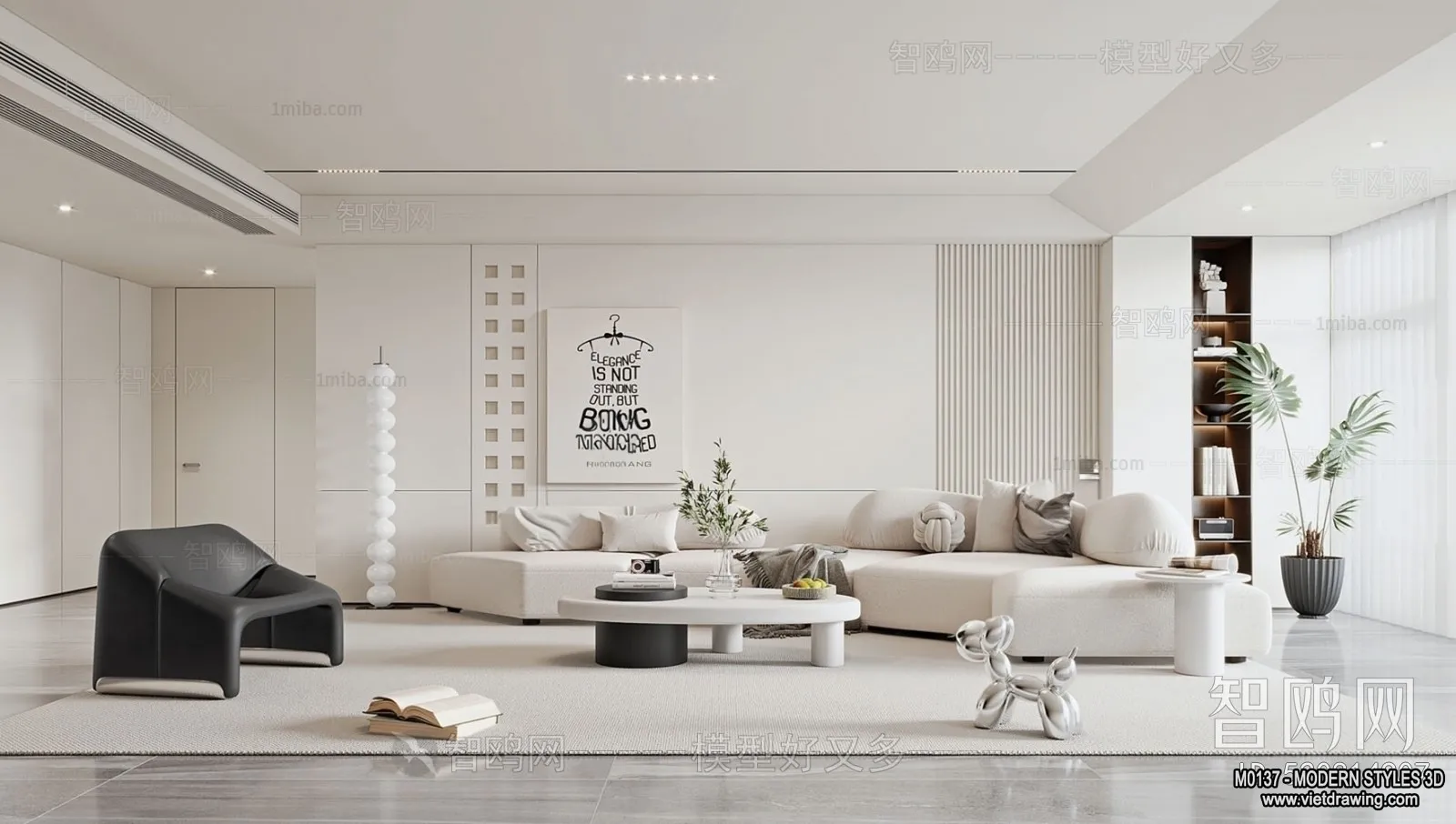 Living Room and Dining Room - 3D Interior Scene - 3D Models - 245