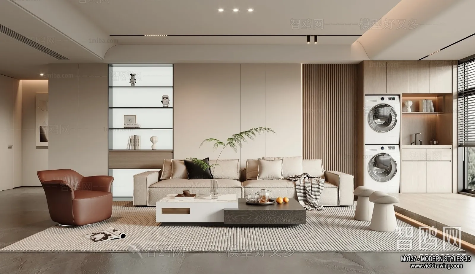 Living Room and Dining Room - 3D Interior Scene - 3D Models - 246