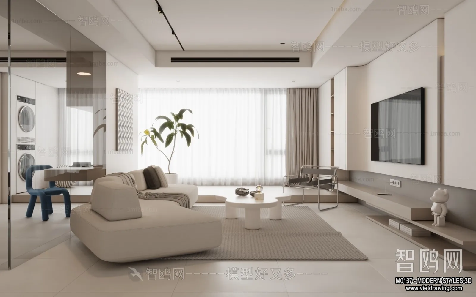 Living Room and Dining Room - 3D Interior Scene - 3D Models - 249