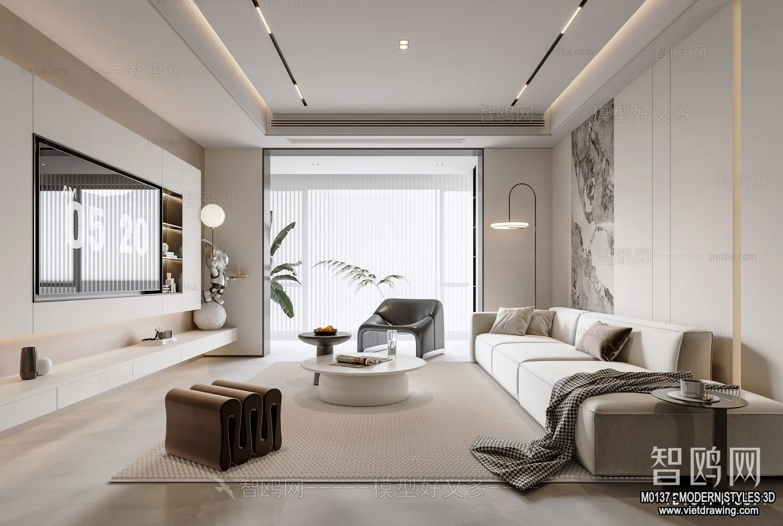 Living Room and Dining Room - 3D Interior Scene - 3D Models - 250