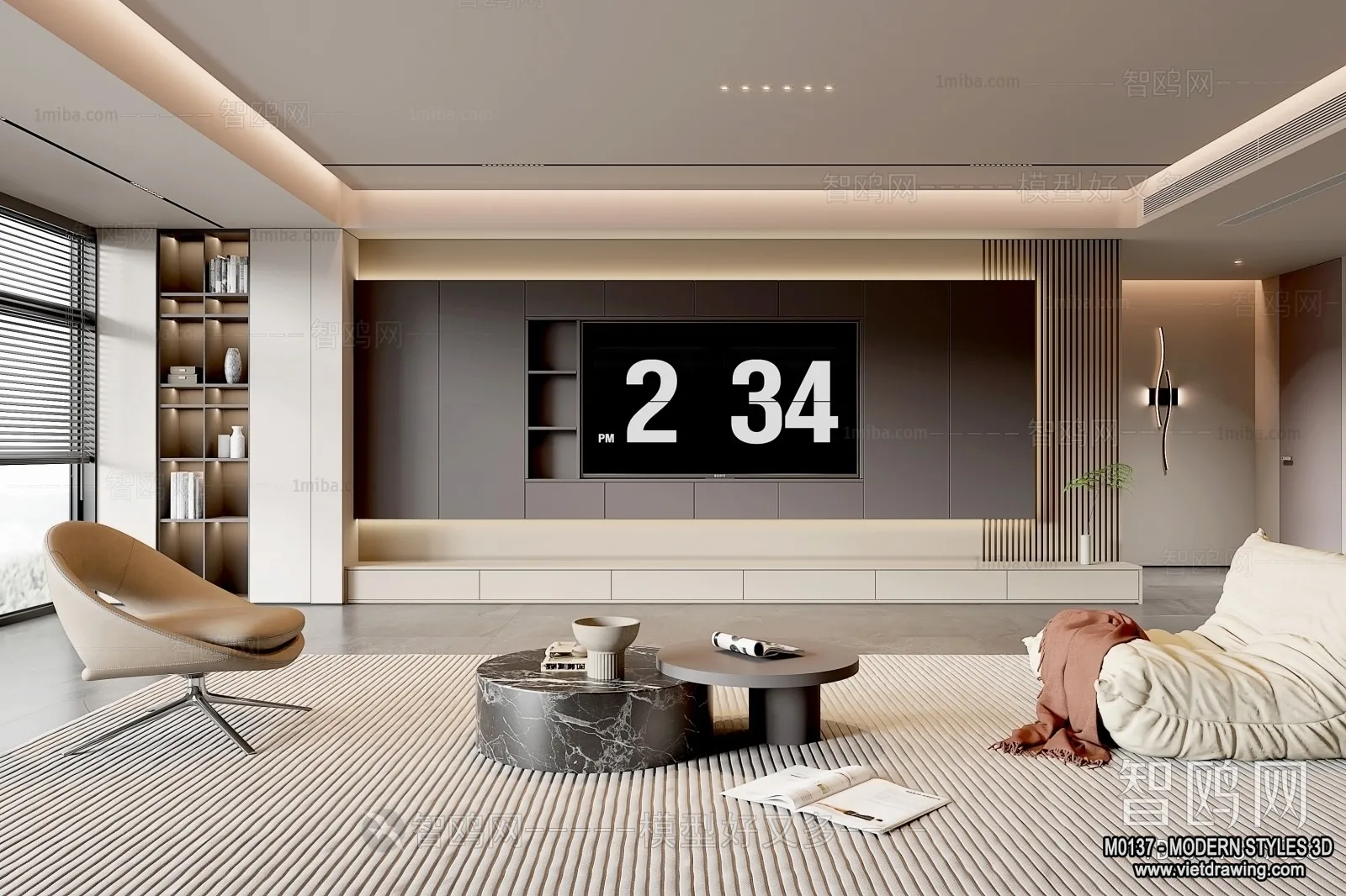 Living Room and Dining Room - 3D Interior Scene - 3D Models - 253