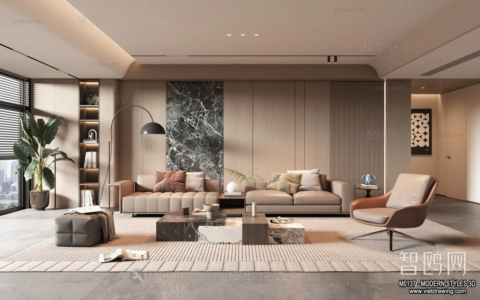 Living Room and Dining Room - 3D Interior Scene - 3D Models - 254