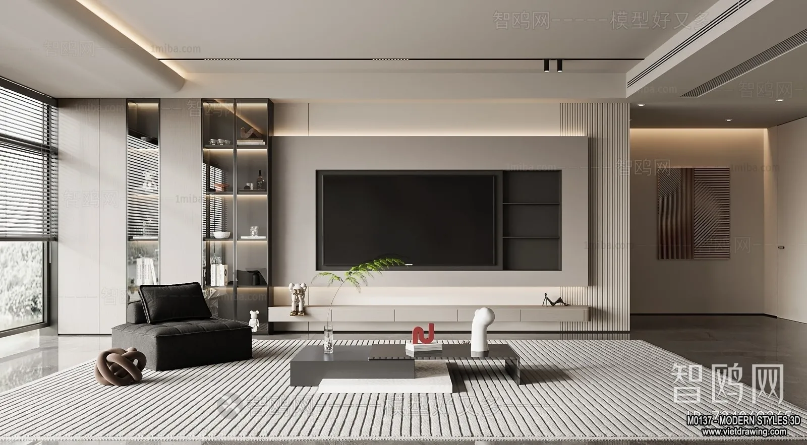 Living Room and Dining Room - 3D Interior Scene - 3D Models - 255