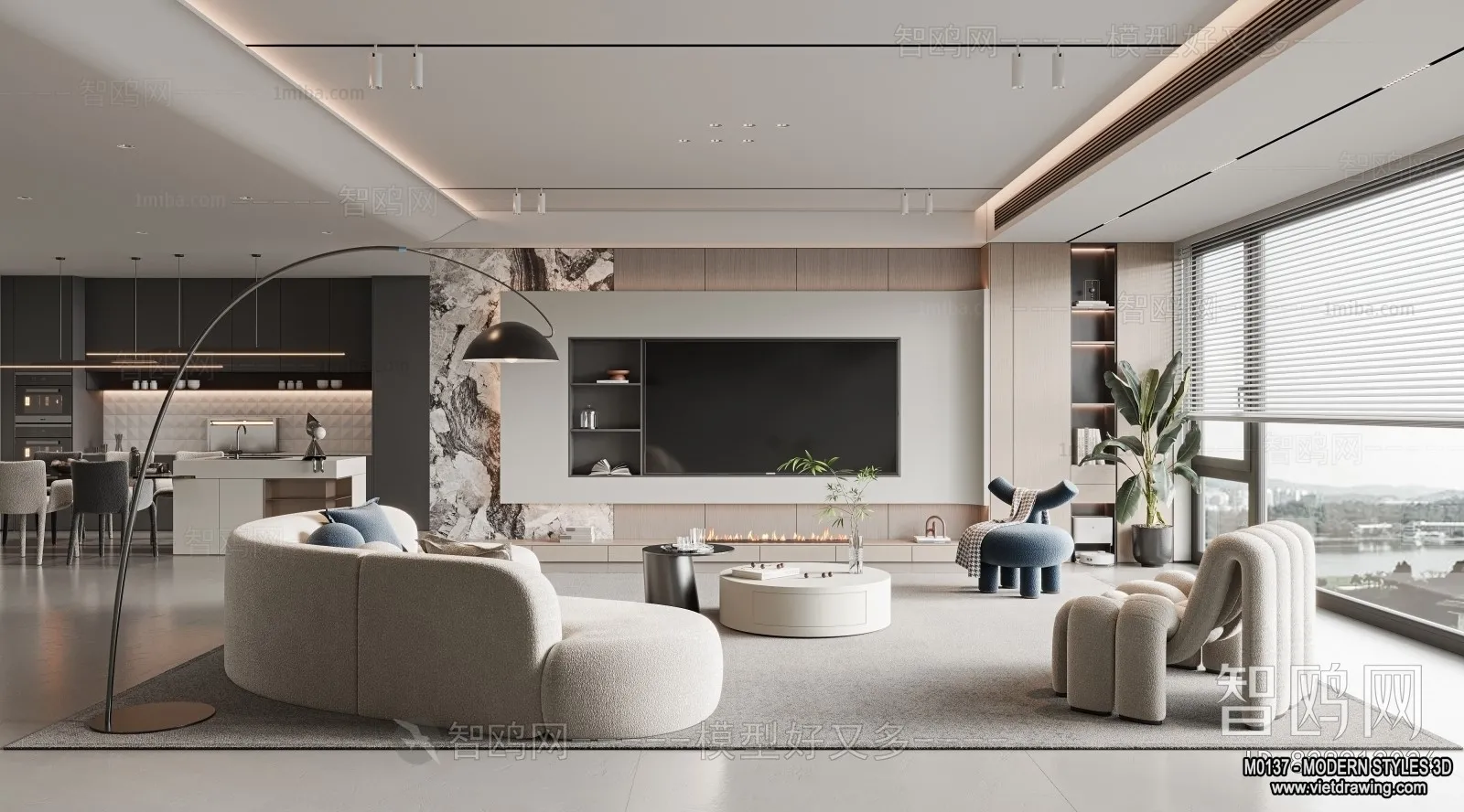 Living Room and Dining Room - 3D Interior Scene - 3D Models - 256