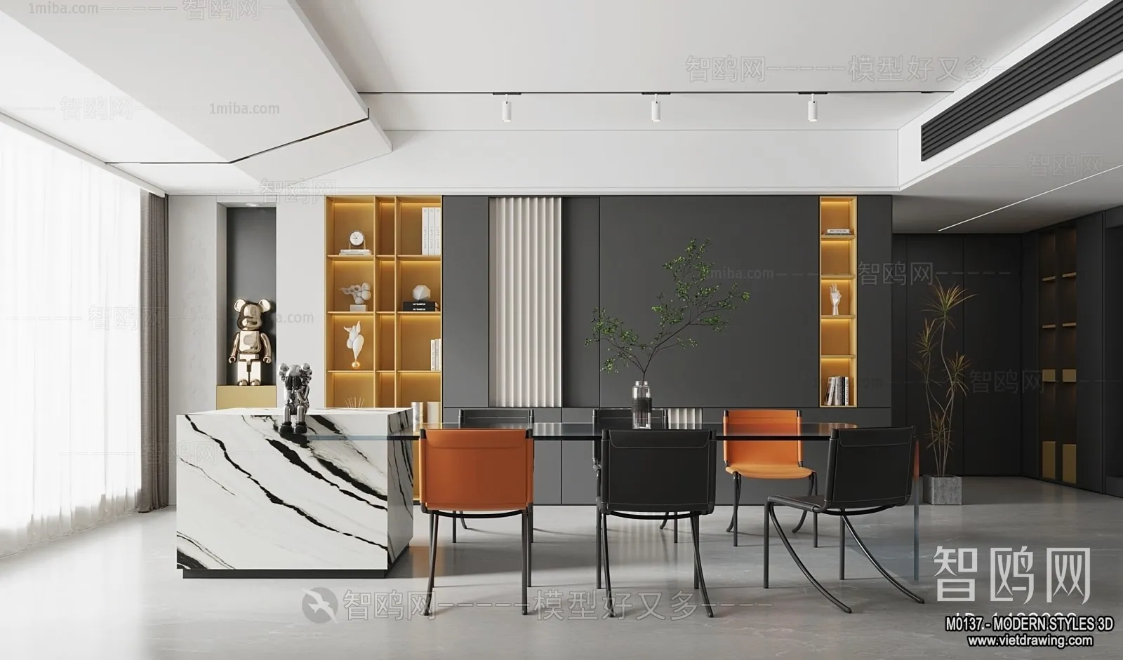 Living Room and Dining Room - 3D Interior Scene - 3D Models - 258