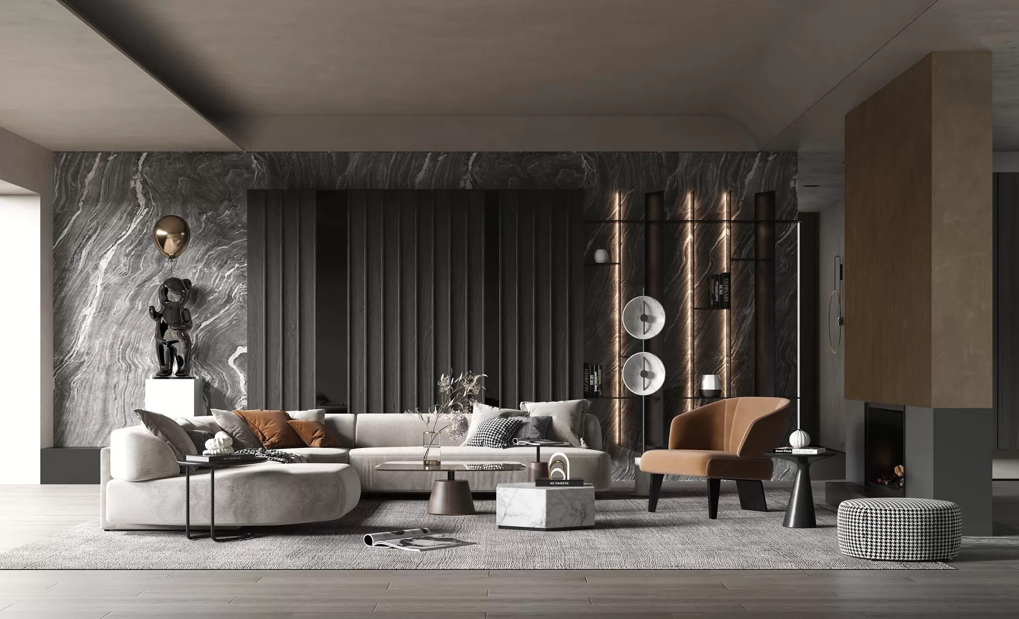 LIVING ROOM - MODERN STYLE - 3D SCENE - 084