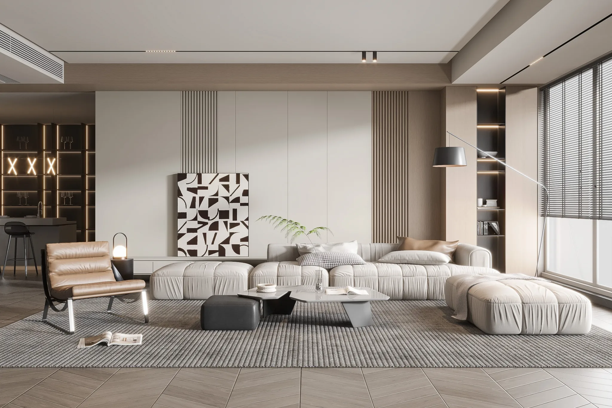 Living Room - Modern Style 3D Scenes - Interior Design - 003