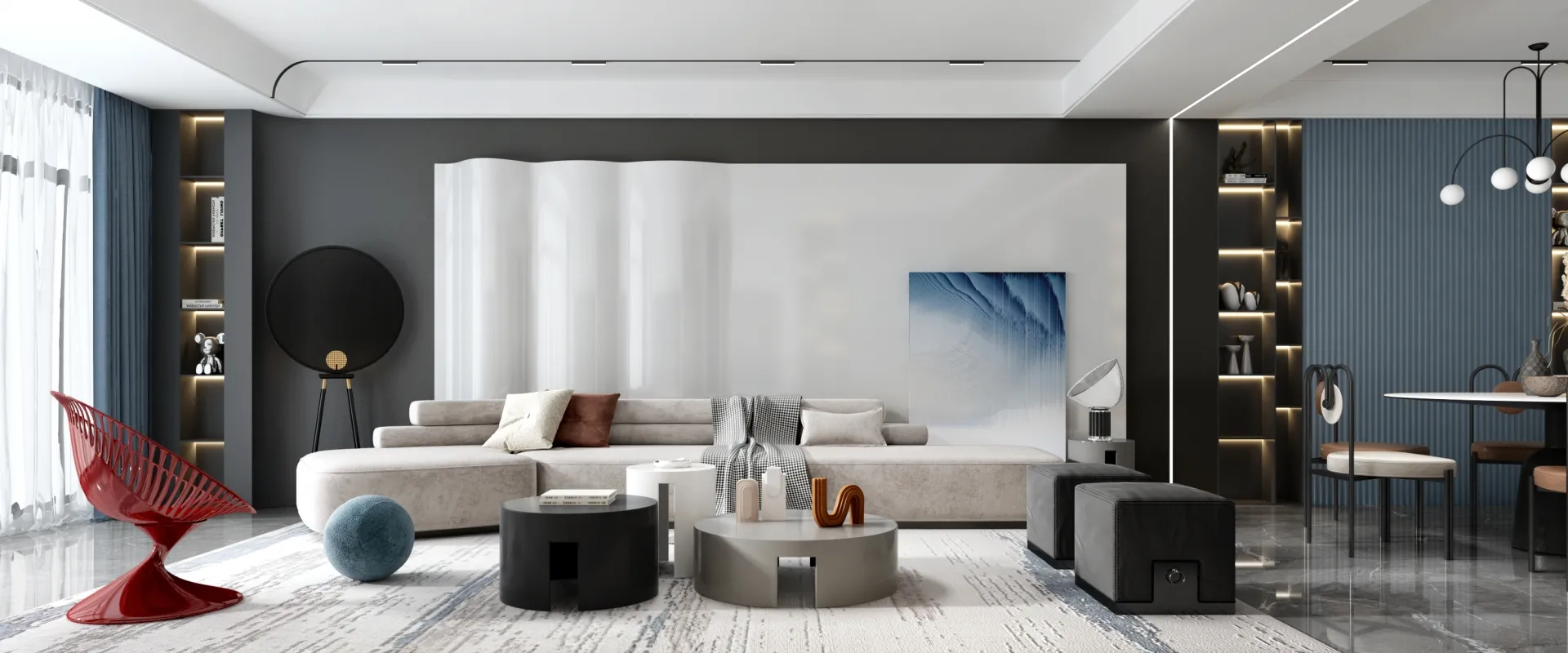 Living Room - Modern Style 3D Scenes - Interior Design - 004