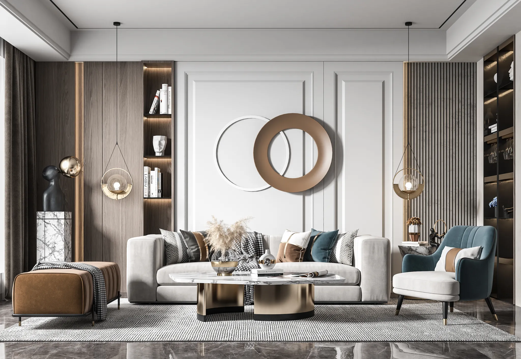 Living Room - Modern Style 3D Scenes - Interior Design - 006