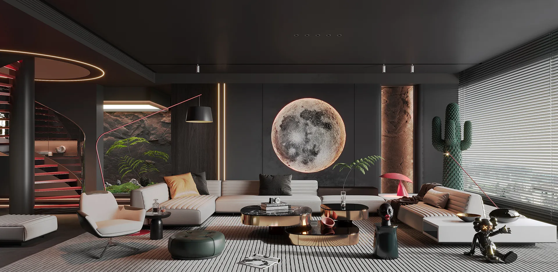 Living Room - Modern Style 3D Scenes - Interior Design - 014