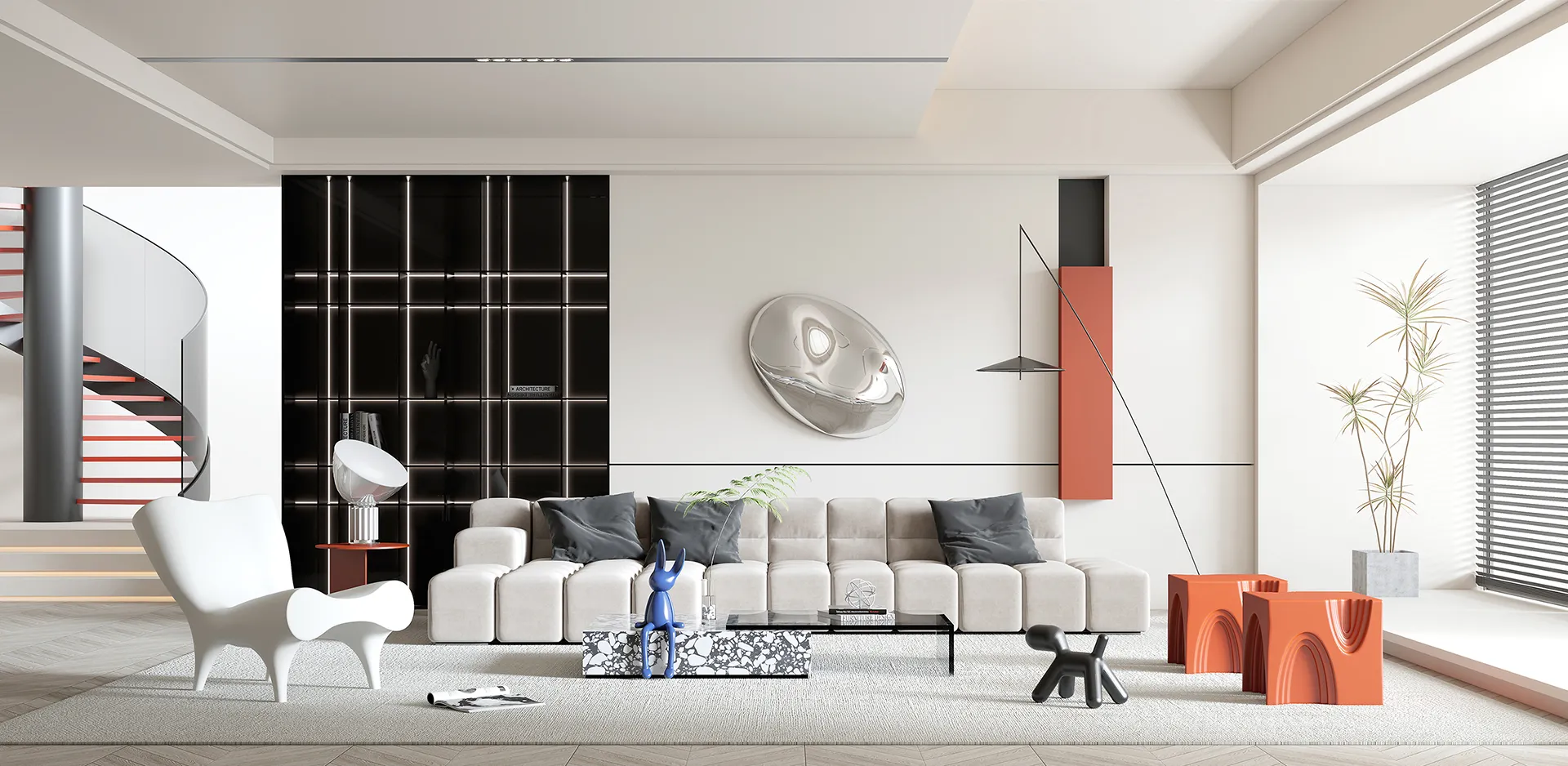 Living Room - Modern Style 3D Scenes - Interior Design - 019