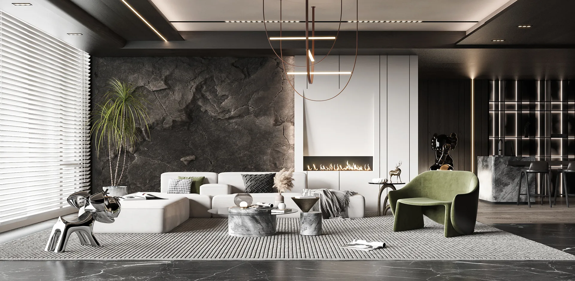 Living Room - Modern Style 3D Scenes - Interior Design - 032