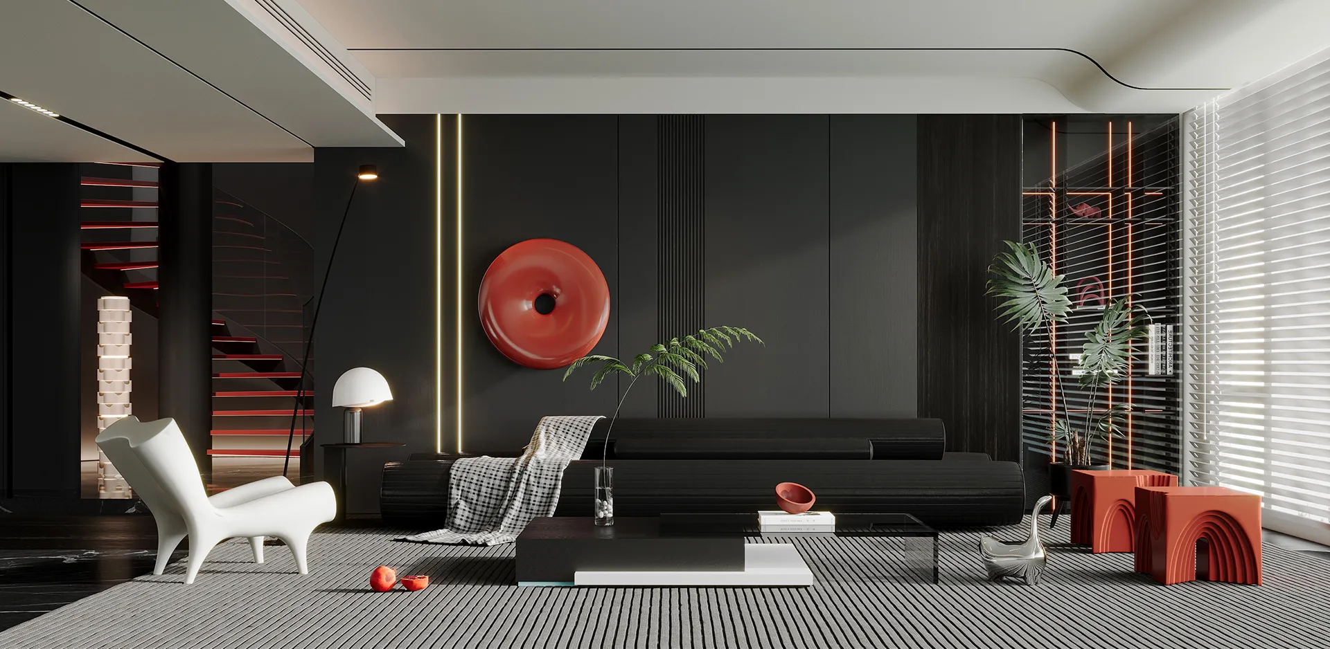 Living Room - Modern Style 3D Scenes - Interior Design - 040