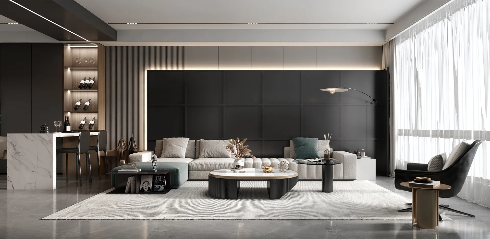 Living Room - Modern Style 3D Scenes - Interior Design - 048