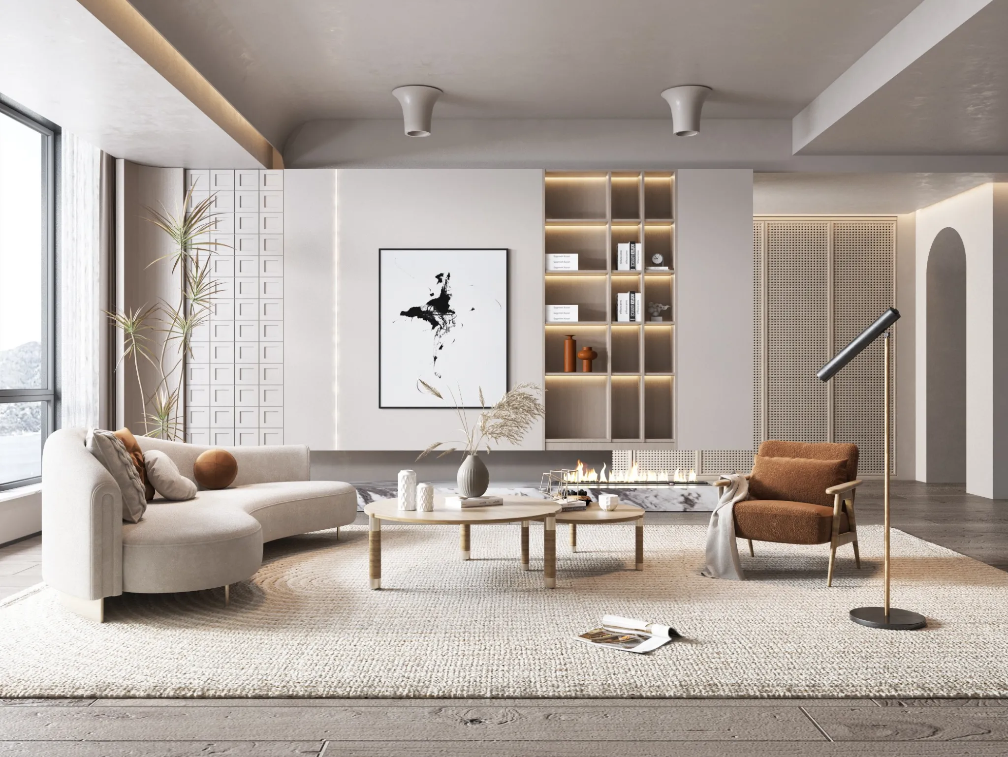 Living Room - Modern Style 3D Scenes - Interior Design - 050