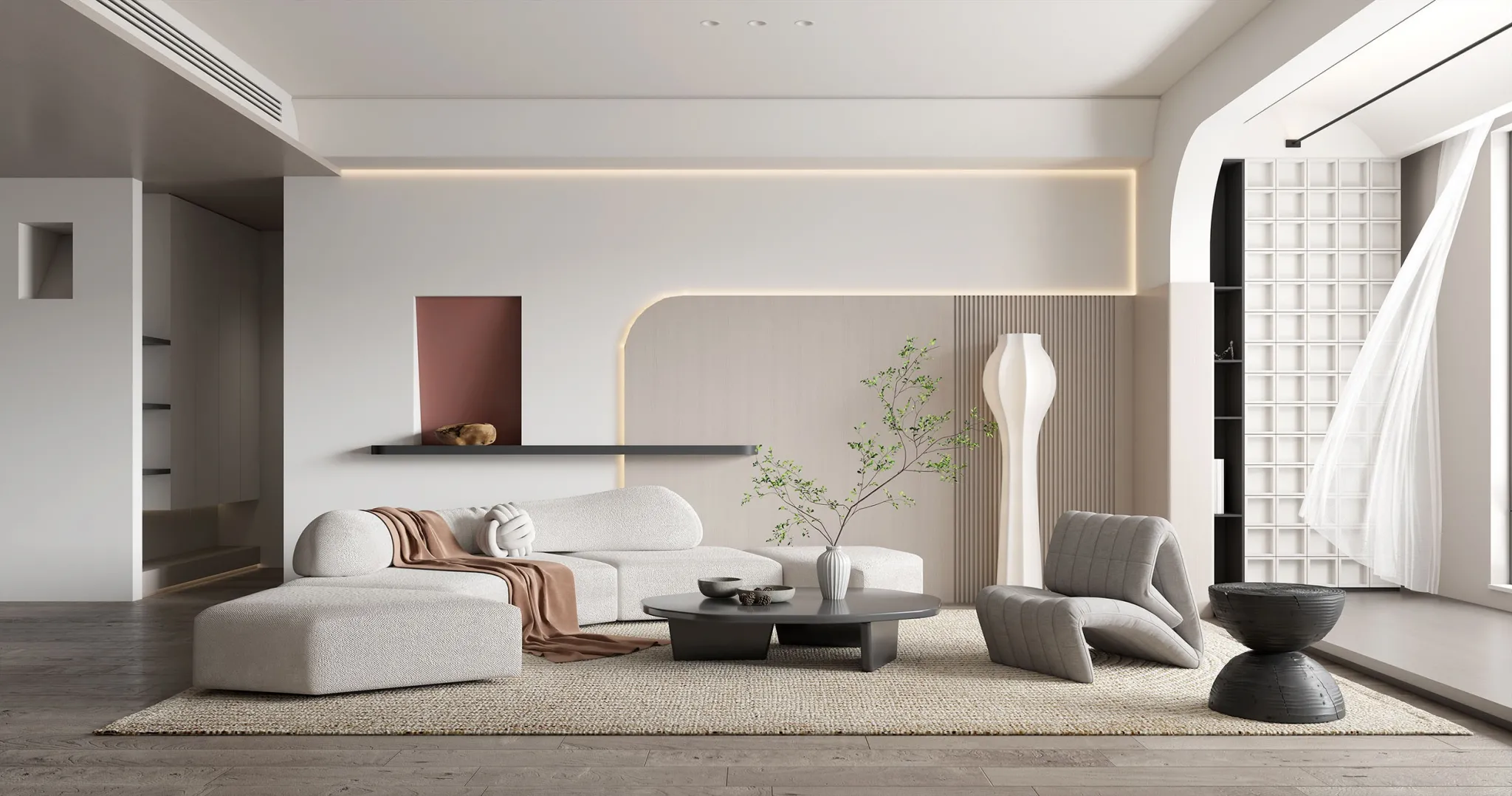 Living Room - Modern Style 3D Scenes - Interior Design - 054