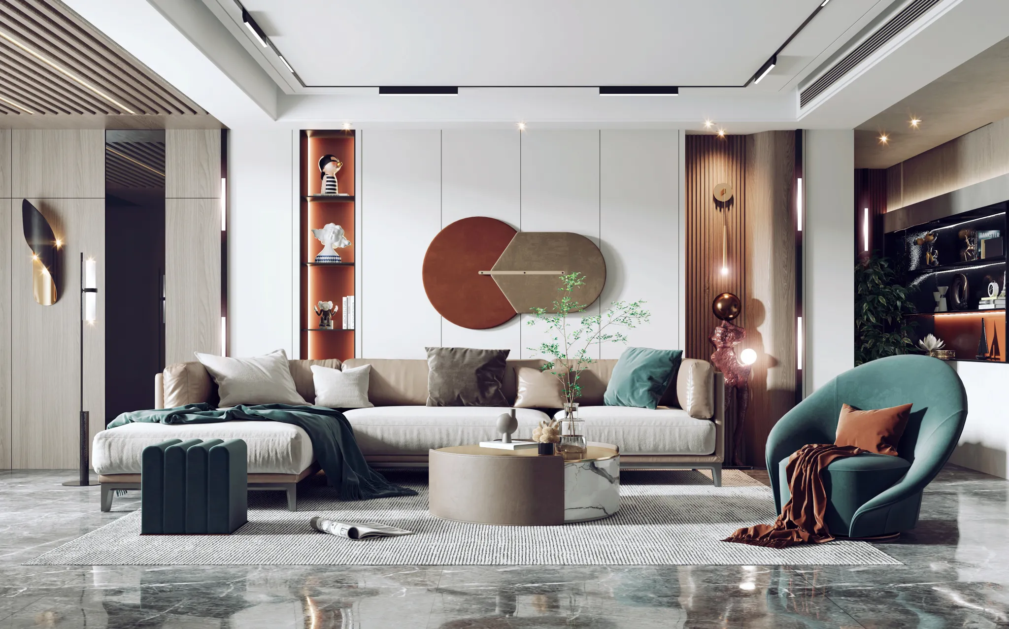 Living Room - Modern Style 3D Scenes - Interior Design - 065