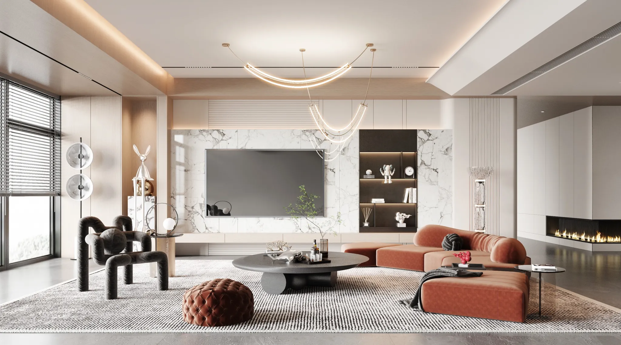 Living Room - Modern Style 3D Scenes - Interior Design - 130